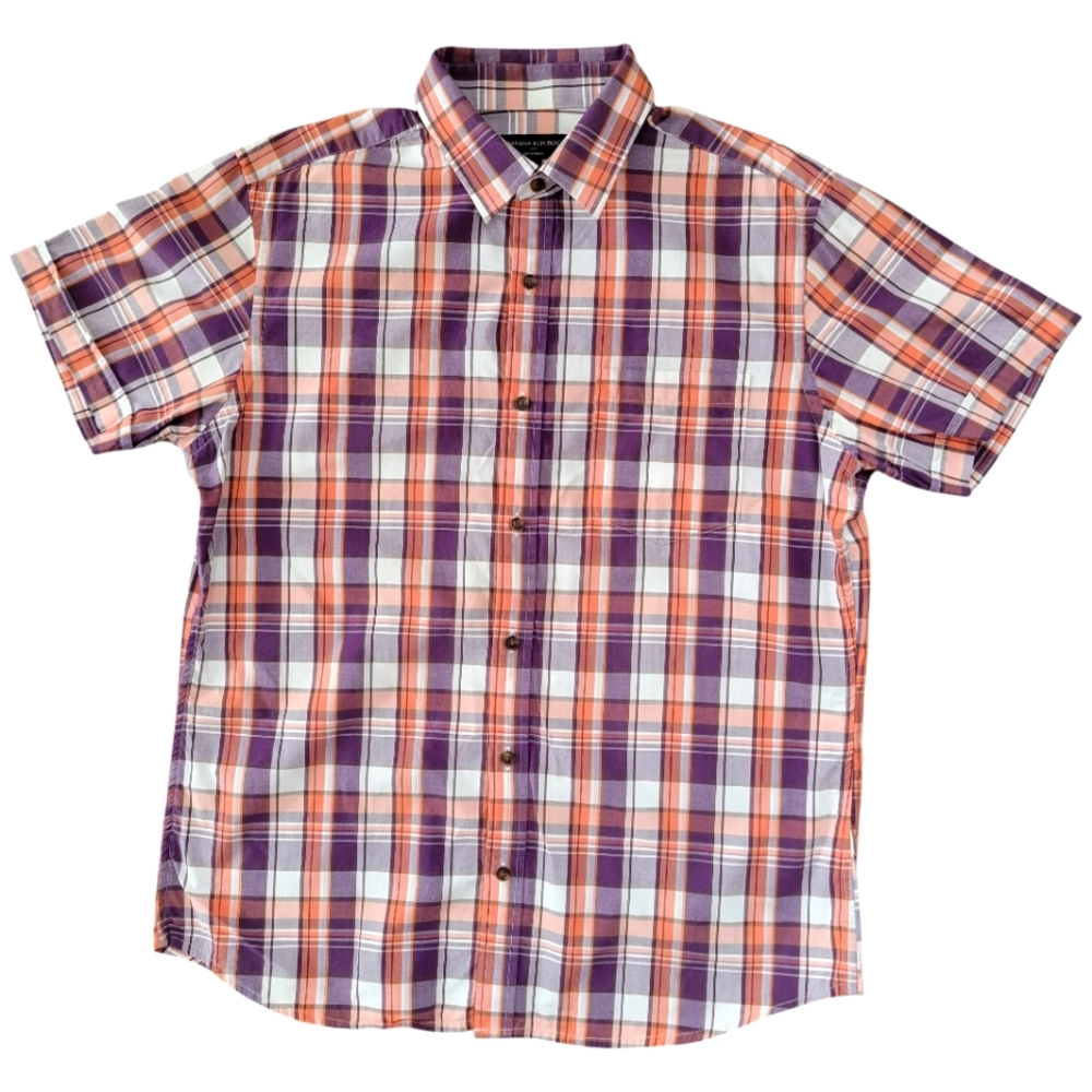Banana Republic Shirt Mens L Colorful Plaid Short Sleeve Button Down Soft Wash
